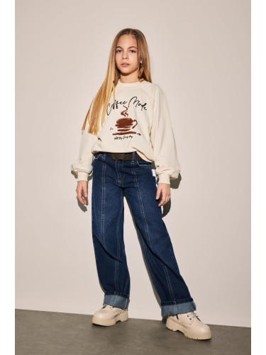 DEFACTO Girl Wide Leg Folded Leg Jean Trousers