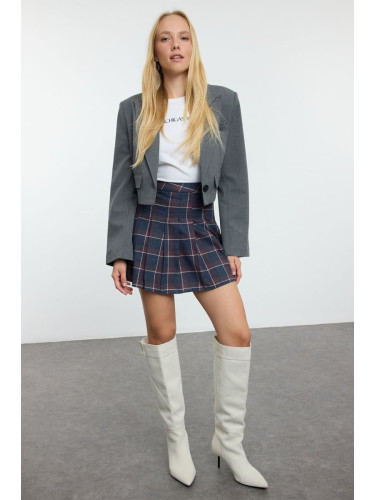 Trendyol Navy Blue Pleated Detail Plaid Pattern Mini Skirt