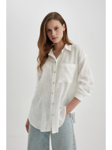 DEFACTO Oversize Fit Linen Look Long Sleeve Shirt