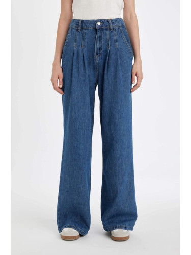 DEFACTO Wide Leg High Waist Long Jean Washed Trousers