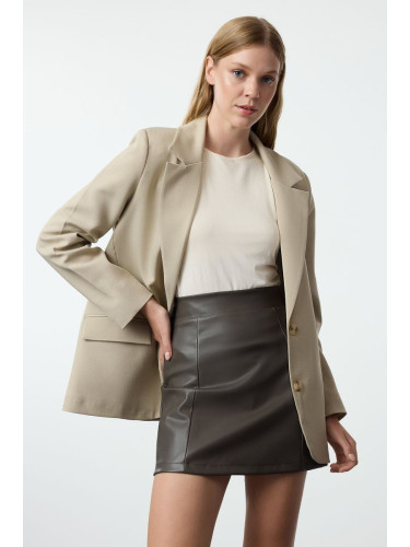 Trendyol Khaki Faux Leather High Waist Skirt