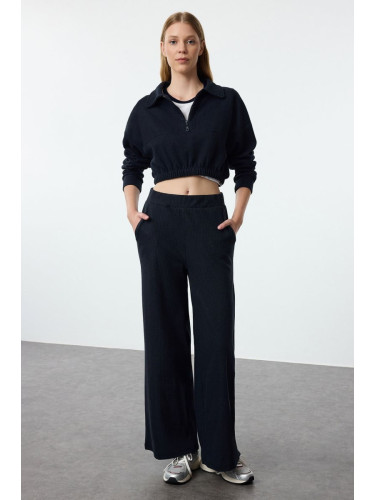 Trendyol Navy Blue Wide Leg/Relaxed Fit Ribbed Knitted Sweatpants