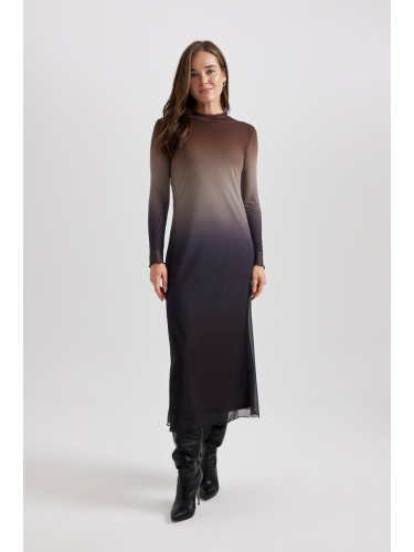 DEFACTO Gradient Transition Long Sleeve Tulle Maxi Dress