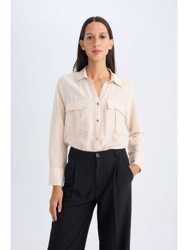 DEFACTO Oversize Shirt Collar Basic Plain Double Pocket Long Sleeve Viscose Shirt