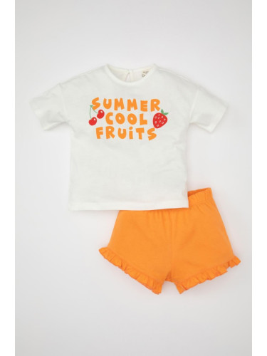 DEFACTO Baby Girl Printed Short Sleeve T-shirt Shorts 2-Piece Set