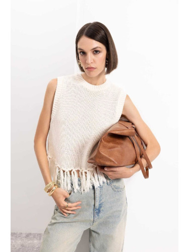 DEFACTO Coool Crew Neck Basic Plain Tassel Knit Vest