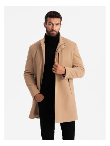 Ombre Structured fitted coat for men with high collar - light brown