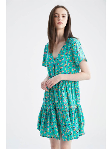 DEFACTO V-Neck Floral Short Sleeve Midi Dress