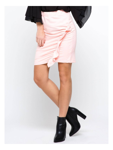 Salmon pencil skirt decorated with a frill