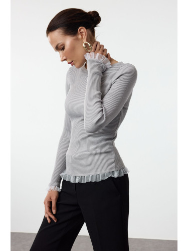 Trendyol Gray Tulle Detailed Thin Knit Sweater