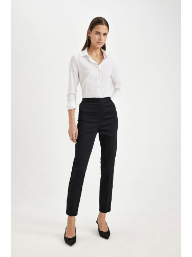 DEFACTO Cigarette Satin Pants Black Normal Waist Basic Straight Elastic Waist Straight Leg