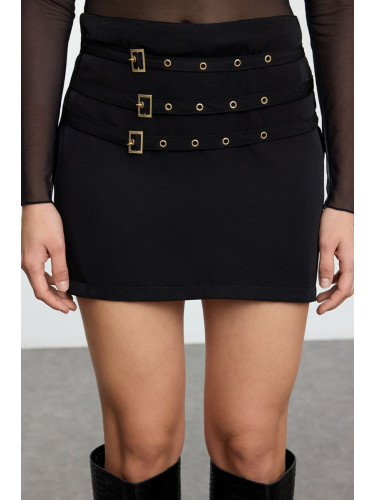 Trendyol Black Buckle Belt Detailed Woven Mini Skirt