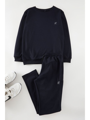 Trendyol Navy Blue Regular/Normal Cut Basic Pique Textured Tracksuit Set