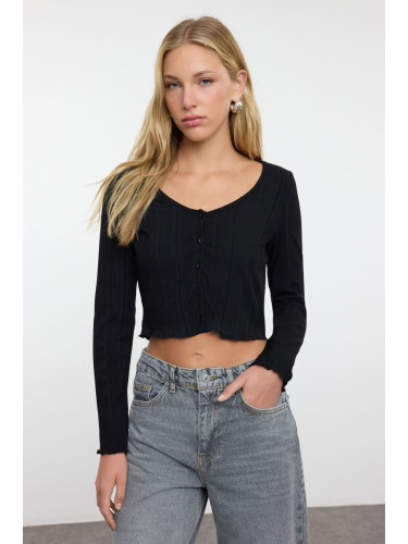 Trendyol Black Fitted Pool Neck Long Sleeve Stretchy Knitted Blouse