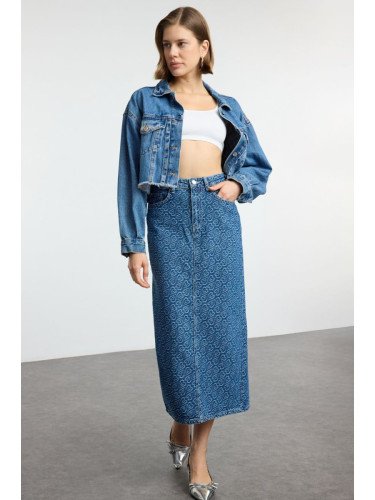 Trendyol Blue Jacquard Blue Denim Skirt