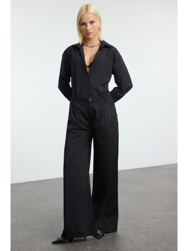 Trendyol Black Pleated High Waist Wide Leg Trousers