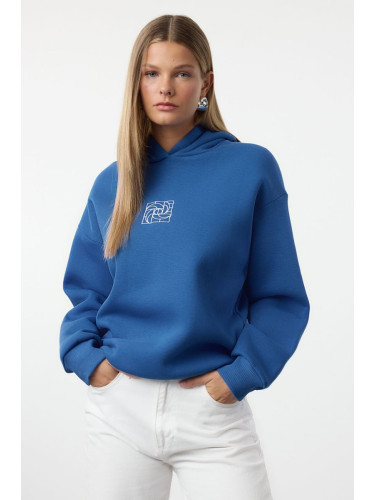 Trendyol Saks Oversize/Wide Fit Embroidered Thick Fleece Inside Knitted Sweatshirt