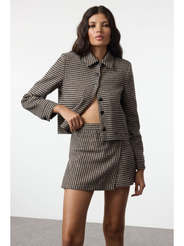 Trendyol Beige Houndstooth Patterned Woven Shorts Skirt