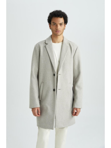 DEFACTO Relax Fit Jacket Collar Buttoned Pocket Long Cashmere Coat