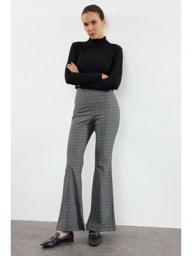 Trendyol Gray Flare Pattern Plaid Woven Trousers