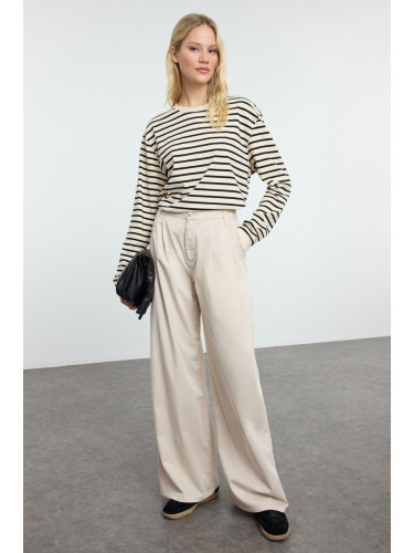 Trendyol Stone Pleated High Waist Wide Leg Trousers