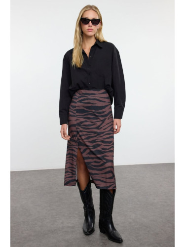 Trendyol Brown Animal Printed Pencil Stretch Skirt