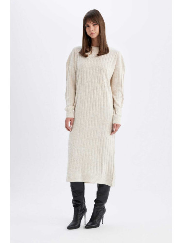 DEFACTO Regular Fit Half Turtleneck Basic Plain Long Sleeve Knit Dress