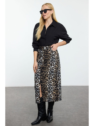 Trendyol Multicolored Animal Leopard Patterned Front Slit Maxi Length Woven Skirt