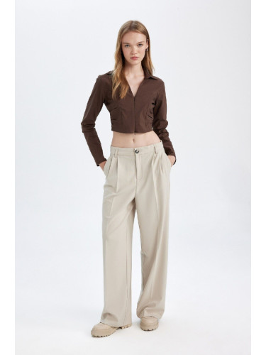 DEFACTO Wide Leg Wide Leg Fleece Pocket High Waist Standard Length Basic Plain Classic Trousers