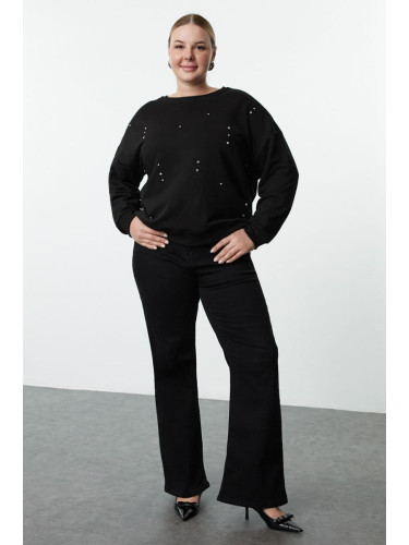 Trendyol Curve Black Crew Neck Knitted Sweatshirt