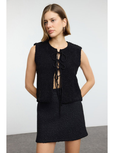 Trendyol Black Soft Textured Ribbon/Bow Detailed Knit Vest