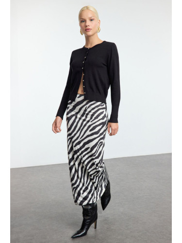 Trendyol Black Zebra Animal Printed Elastic Waist Maxi Pencil Skirt