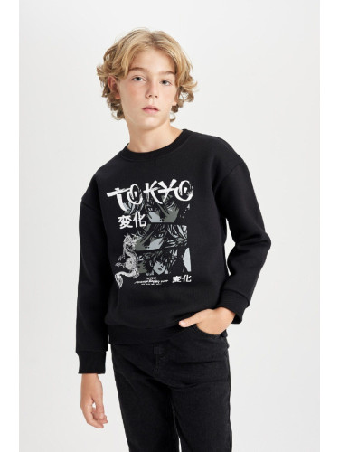 DEFACTO Boy Black Oversize Fit Wide Mold Crew Neck Sweatshirt