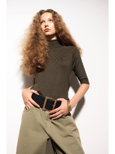 DEFACTO Regular Fit Turtleneck Half Sleeve Basic Plain Knitwear Sweater