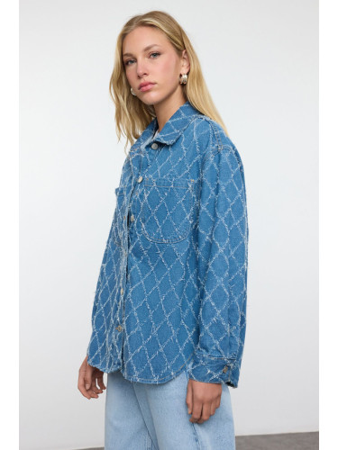 Trendyol Blue Textured Oversize Denim Shirt Jacket