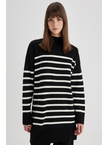 DEFACTO Relax Fit Striped Turtleneck Slit Knitwear Sweater Tunic