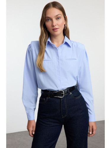 Trendyol Blue Padding Detailed Oversize Wide Fit Shirt