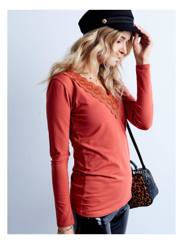 V-neck blouse with lace orange