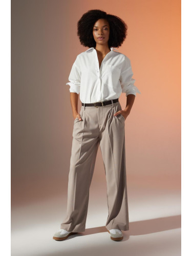 DEFACTO Wide Leg High Waist Wide Leg Collared Standard Length Trousers