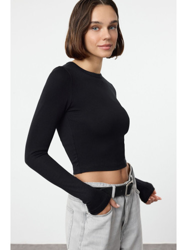 Trendyol Black Premium Viscose Soft Fabric Fitted Crop Stretchy Knitted Blouse