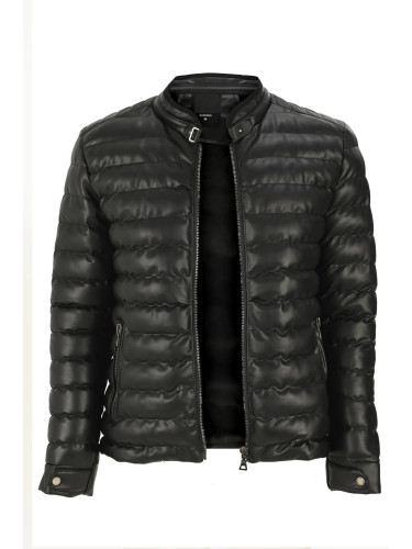 74456 Dewberry Slim Fit Puffer Mens PU Jacket-BLACK