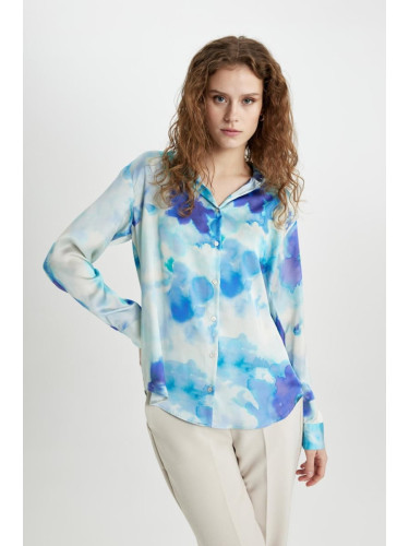 DEFACTO Oversize Fit Patterned Satin Long Sleeve Shirt