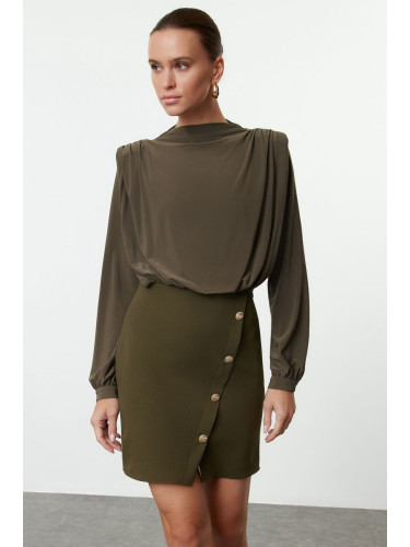 Trendyol Khaki Plain Padded Mini Woven Dress