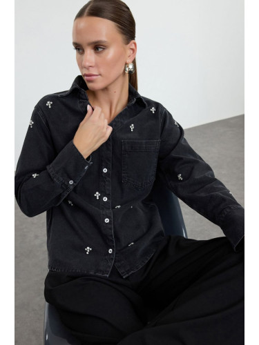 Trendyol Black Jewelled Denim Shirt