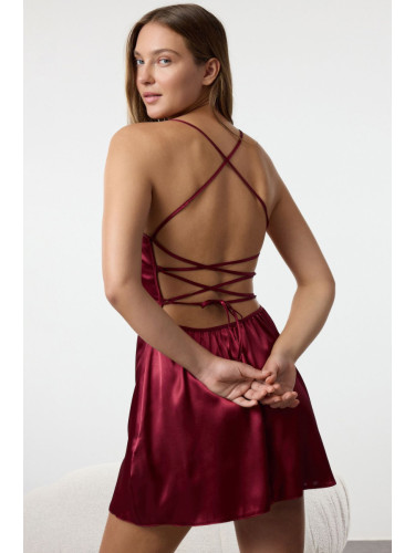 Trendyol Burgundy Back Tie Detailed Rope Strap Satin Woven Nightgown