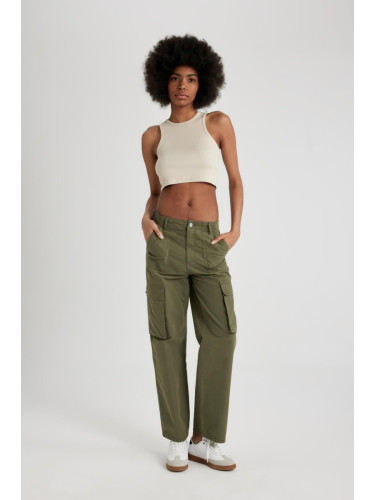 DEFACTO Straight Fit Cargo Pocket High Waist Standard Length Gabardine Trousers