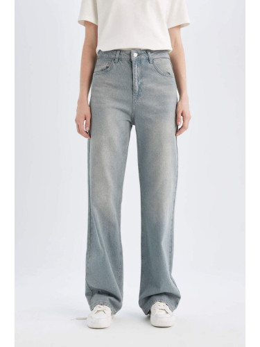 DEFACTO 90's Wide Leg High Waist Long Jean Washed Trousers