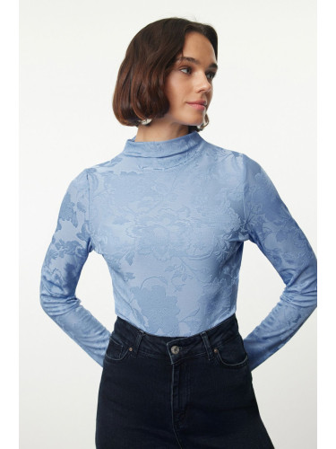 Trendyol Blue Jacquard Fitted Stretch Knitted Blouse