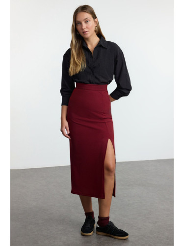 Trendyol Claret Red Smart Crepe Slit Detailed Maxi High Waist Flexible Knitted Skirt