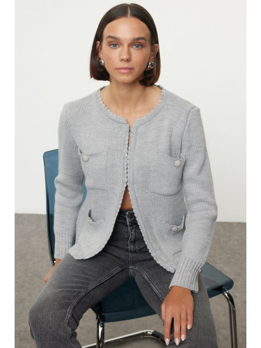 Trendyol Gray Pocket Detailed Knitwear Cardigan